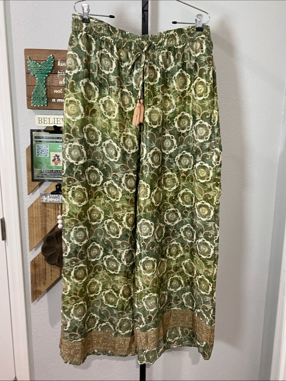 Boho Green Patterned Palazzo Pants w15-20 r15 inssam29